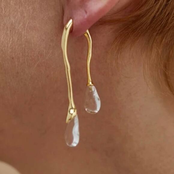 NEW Earrings Unique Front Back Double Drop Lucite Gold Tone Fashion Jewelry J27 - Picture 2 of 6